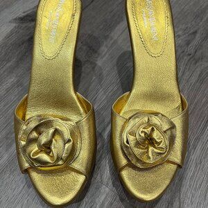 YSL Yves Saint Laurent Gold Rose Nadja Women's Sandal Heel